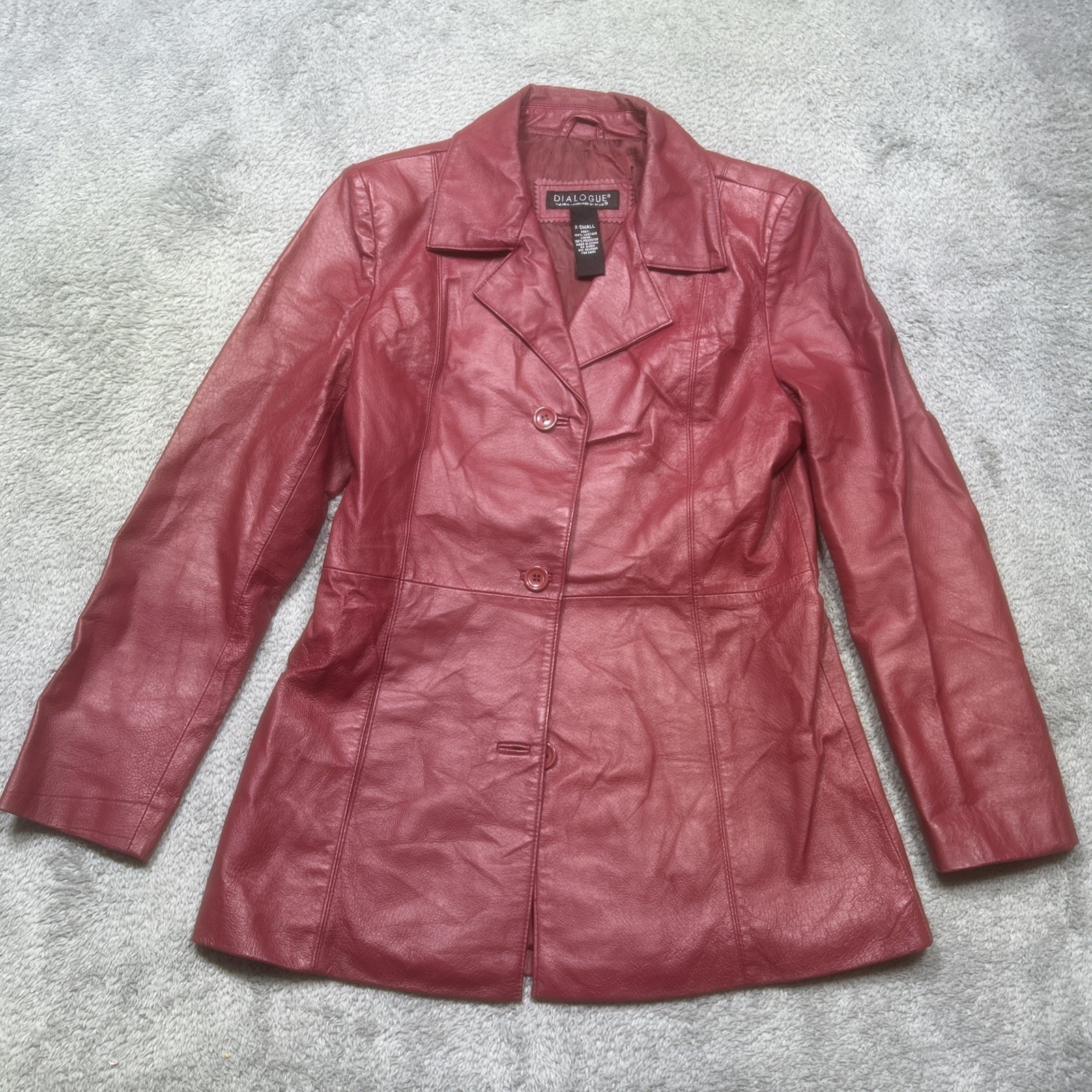 Vintage Dialogue Jacket Womens Xs Red Button Front Blazer Liner Leather *Marks